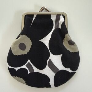 Marimekko Unikko Kiss Lock Coin Purse Black White Floral Finland Makeup Pouch